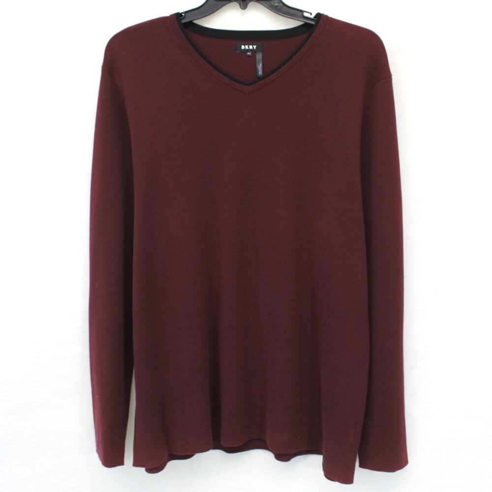 DKNY Y2K Plum Sweater Pullover Top 100% Cotton Minimalist V-Neck Casual XXL